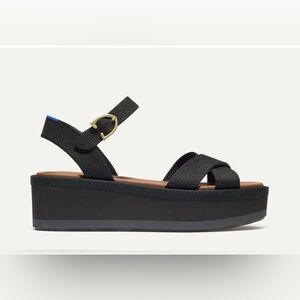 NIB Rothy’s crisscross lightweight wedge.Black Platform Sandals with Gold Buckle